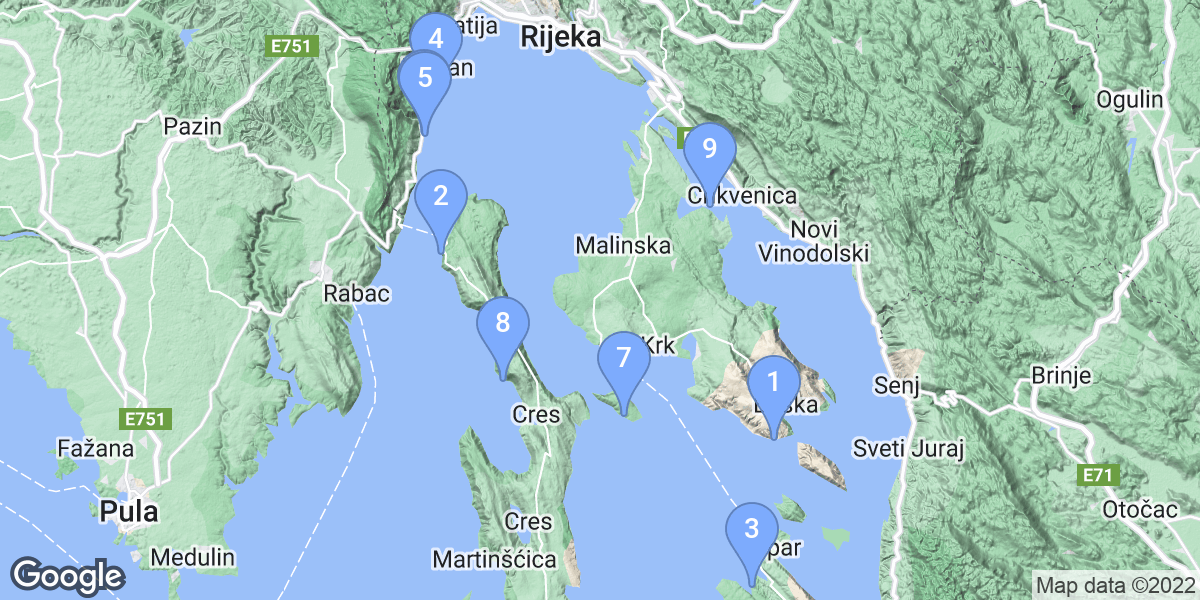 Primorsko-goranska županija dive site map