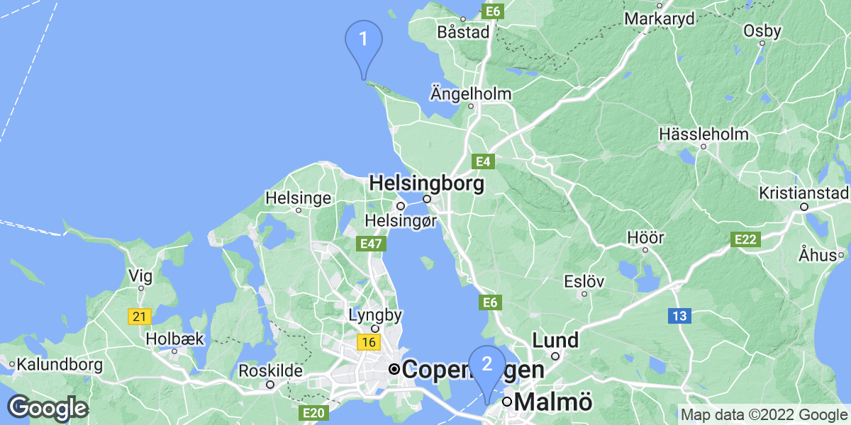 Skåne län dive site map