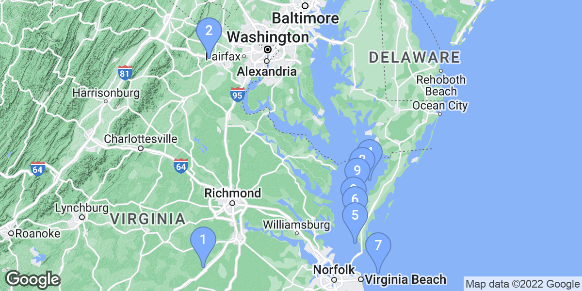 Virginia dive site map