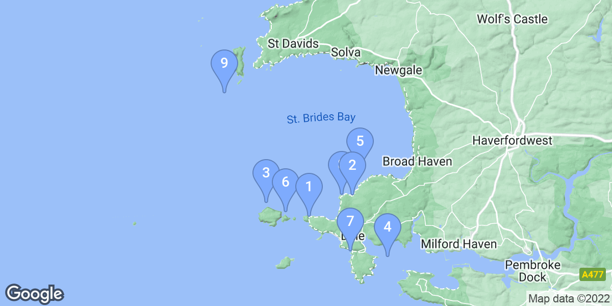 Pembrokeshire dive site map