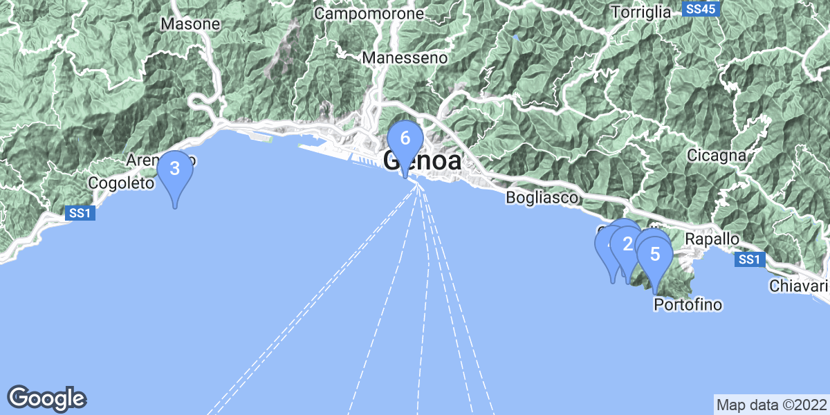 Città Metropolitana di Genova dive site map