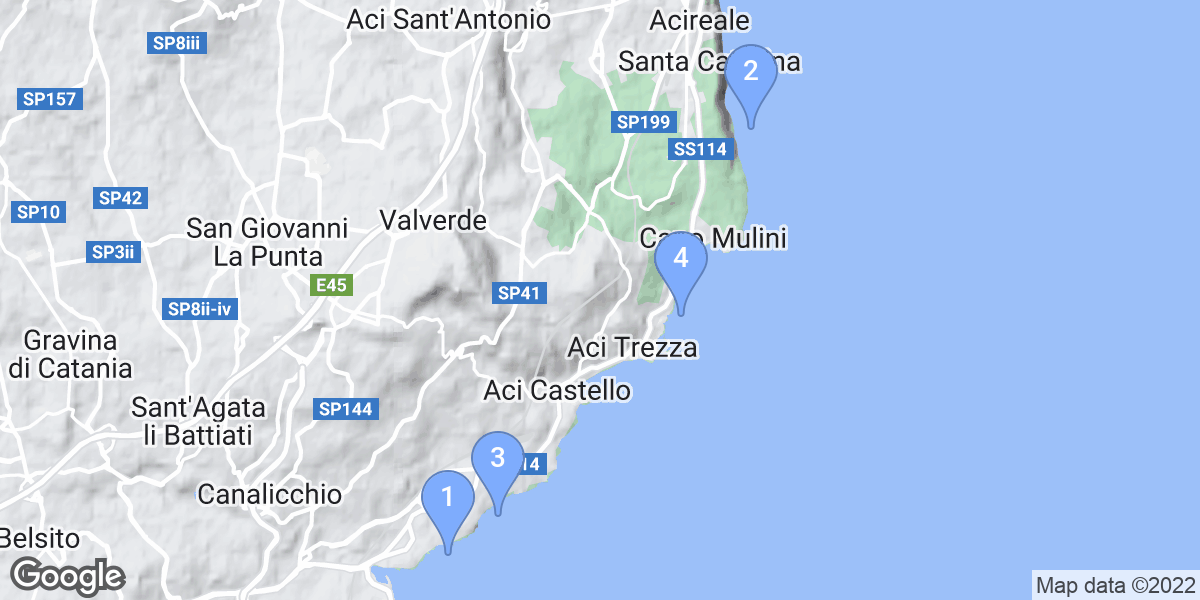 Metropolitan city of Catania dive site map