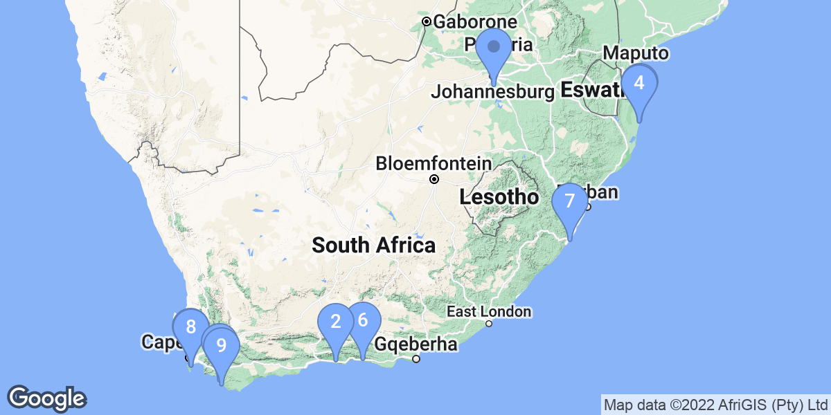 South Africa dive site map
