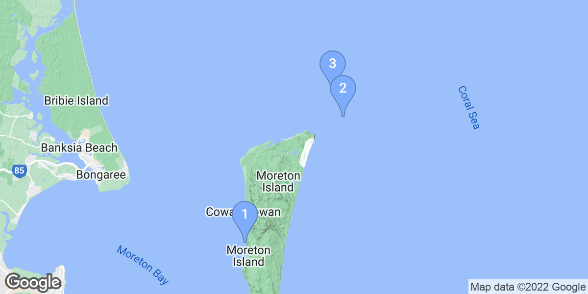 Moreton Island dive site map