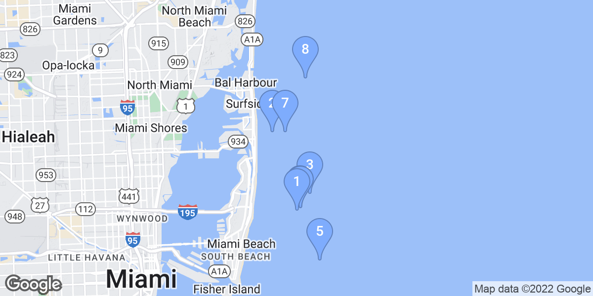 Miami Beach dive site map